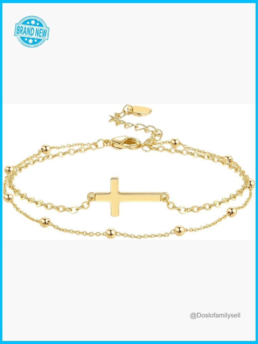 14K Gold Plated Double Chain Bracelet Minimal Cross Accent Layered Elegant